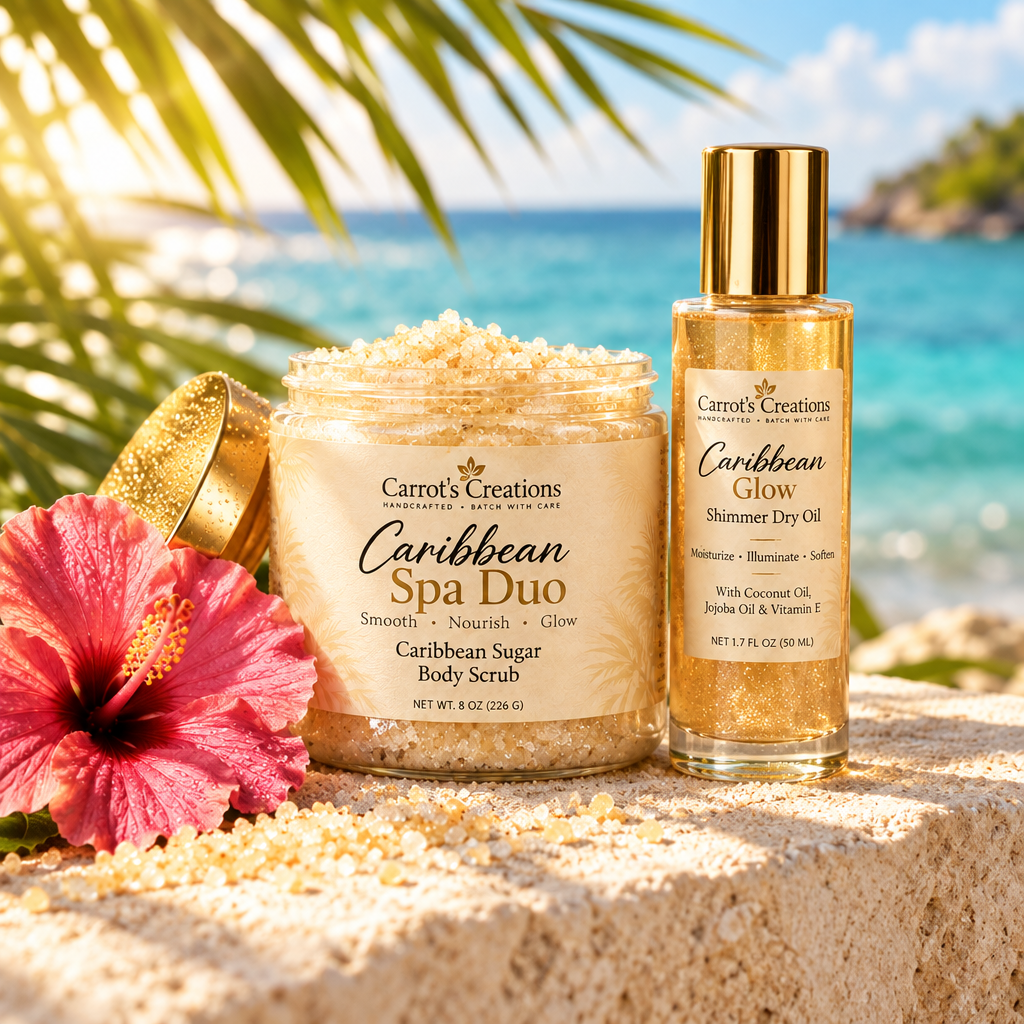 Caribbean Spa Duo on a sunlit stone ledge with turquoise sea behind